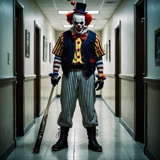 Scary Clown in Hallway with Baseball Bat