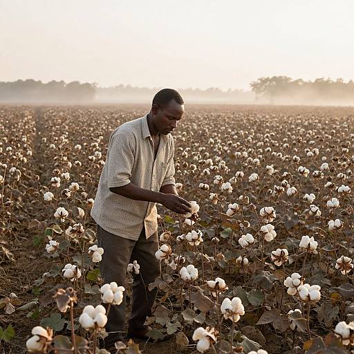 Black Man Harvesting Cotton at Dawn