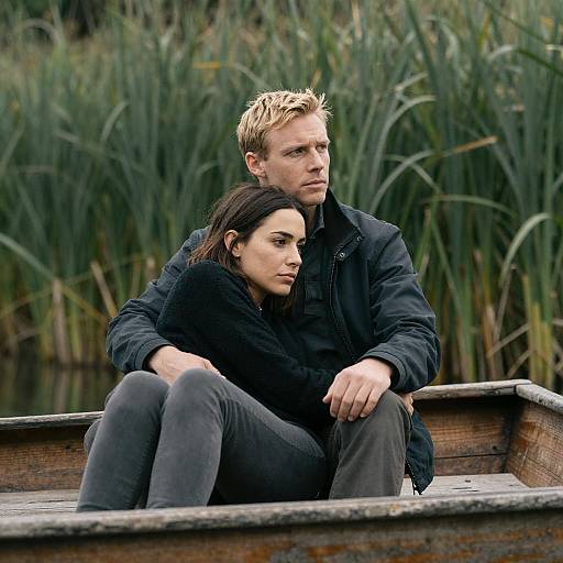 Couple Embracing in Wooden Boat