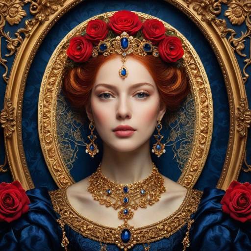 Regal Renaissance Woman with Floral Elegance