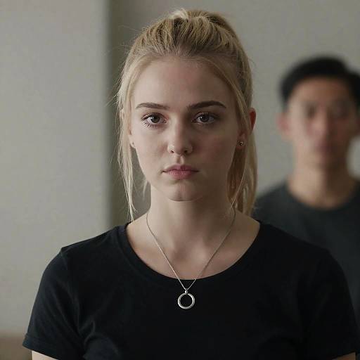 Serious Young Woman in Indoor Portrait