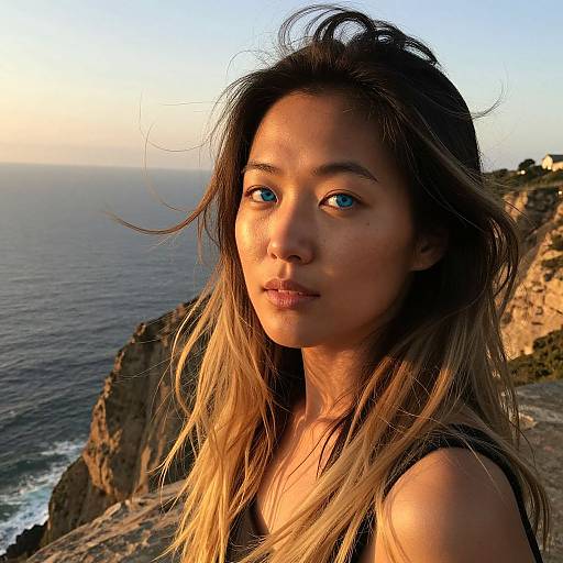 East Asian Woman at Sunset Cliff