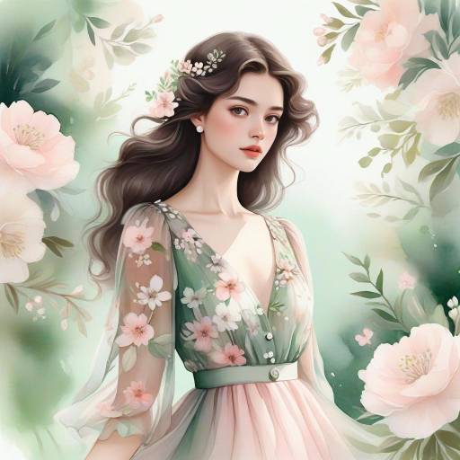 Elegant Watercolor Young Woman in Blooms