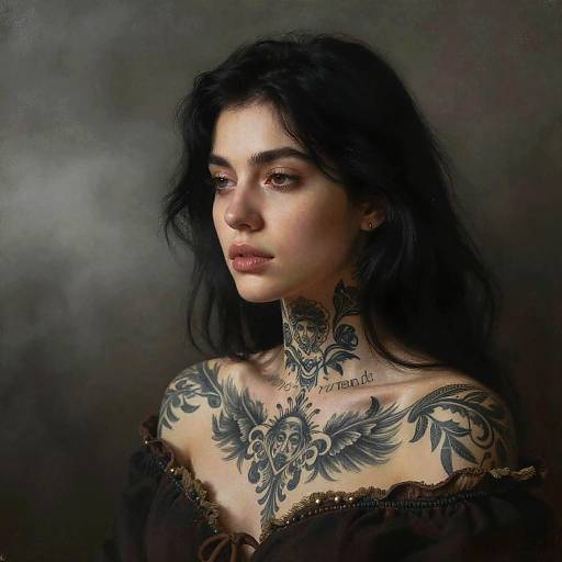 Young Woman in Mist with Tattoos