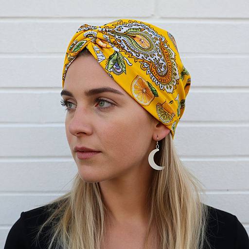 Blonde Woman in Yellow Paisley Turban