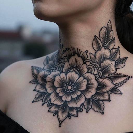 Intricate Black Throat Tattoo Close-Up