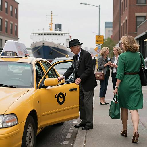 Elderly Man and Dynamic City Scene