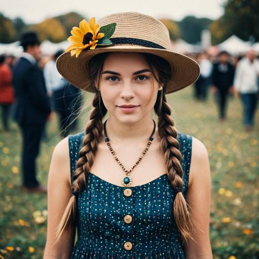 Young Woman in Festival Dress with Sunflower Hat