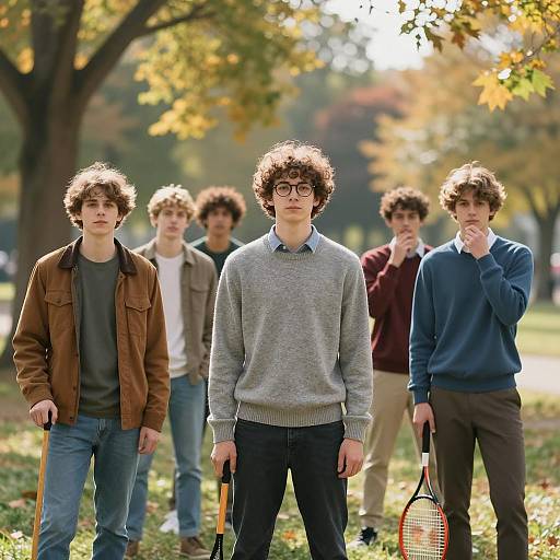 Group of Young Men in Autumn Park
