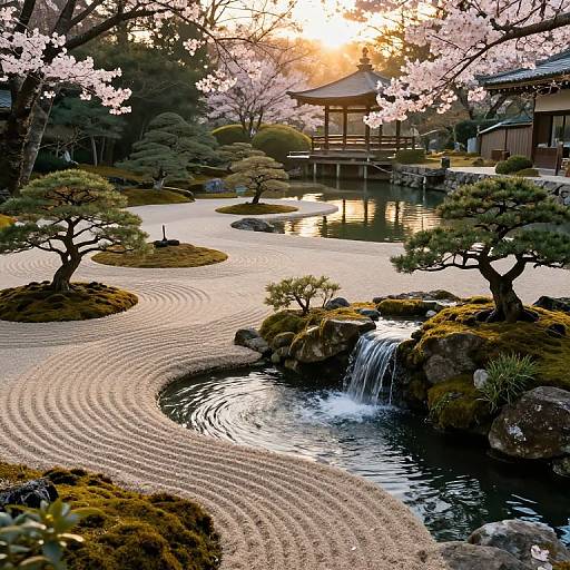 Serene Zen Garden Above Waterfall