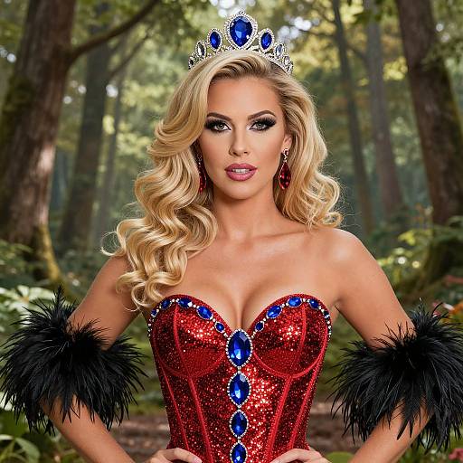 Glamorous Blonde in Sparkly Red Corset
