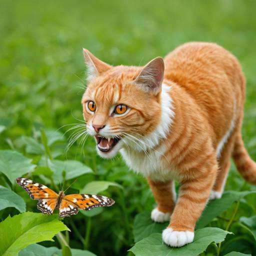 Playful Orange Tabby Cat Chasing Butterfly Playful Orange Tabby Cat Chasing Butterfly