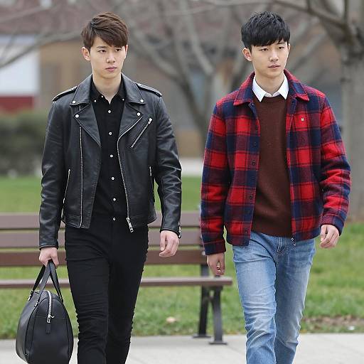 Two Young Men Walking in Nature
