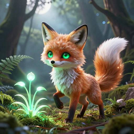 Chibi Fox in Enchanted Moonlit Grove