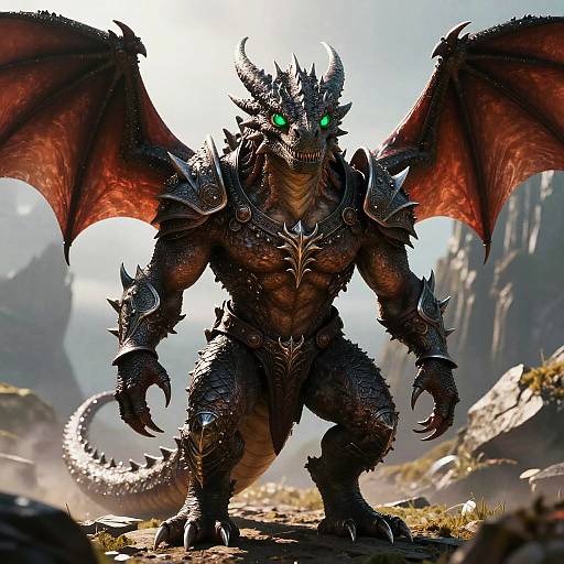 Muscular Wingless Dragon in Spiked Armor