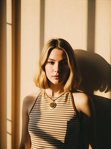 Blonde Woman in Striped Halter Dress