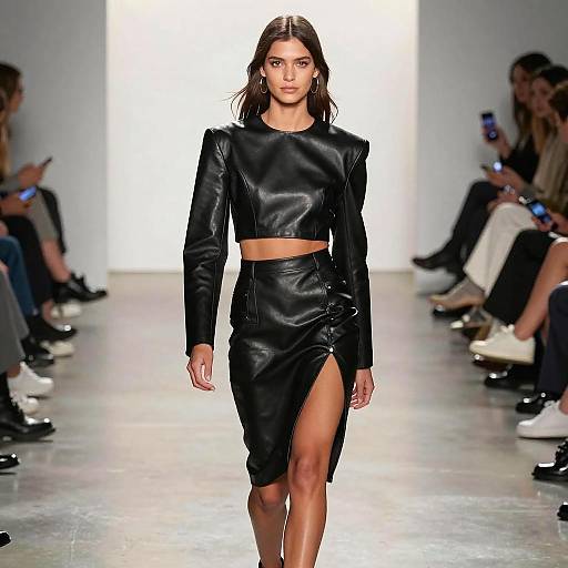 Runway Model in Black Leather Outfit