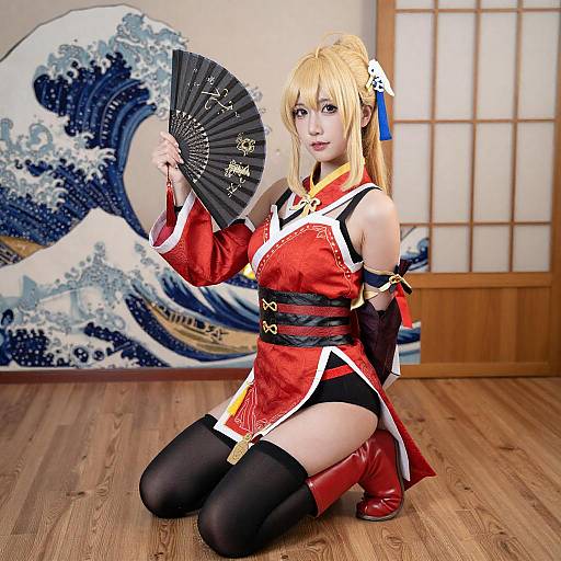 Blonde Cosplayer in Japanese-Inspired Outfit
