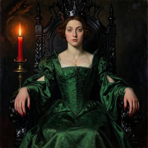 Pre-Raphaelite Queen on Black Throne