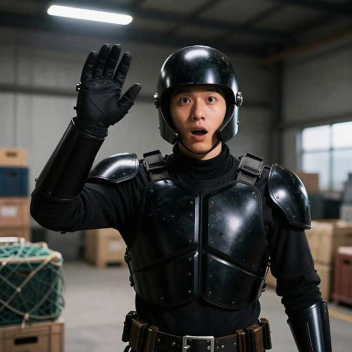 Surprised Young Man in Glossy Armor