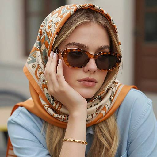 Young Woman Wearing Orange Headscarf and Sunglasses