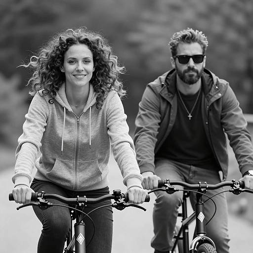 Joyful Bike Ride in Monochrome