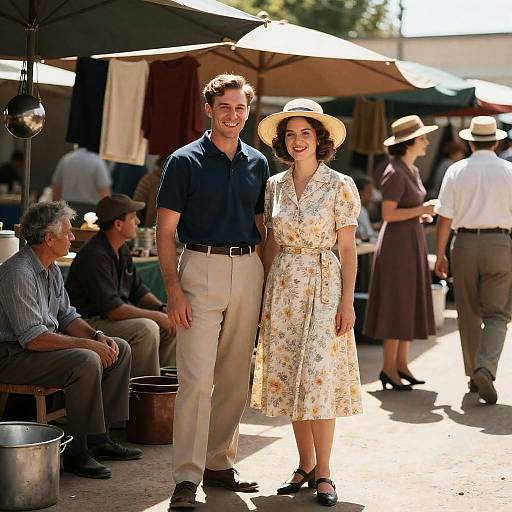 Couple in 1920s Attire at Outdoor Market