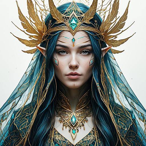 Elegant Elf Queen Portrait with Golden Crown