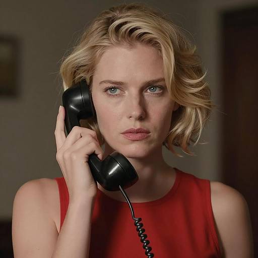 Blonde Woman Using Vintage Telephone