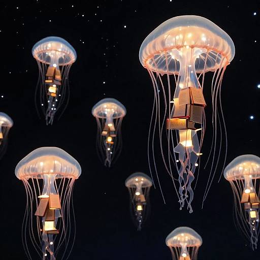 Glowing Jellyfish with Illuminated Books