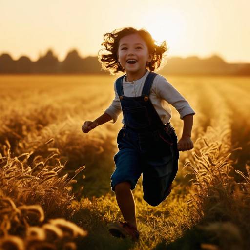 Joyful Child Running in Golden Sunlight