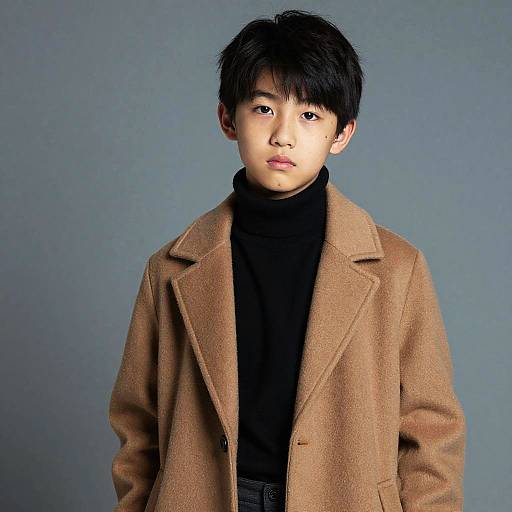 Portrait of East Asian Teenage Boy in Wool Coat
