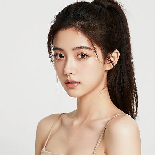 Portrait of Young Woman with High Ponytail