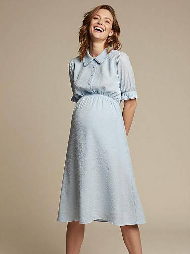 Powder Blue Maternity Couture Editorial Portrait