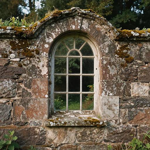 Rustic Stone Wall with Arched Window