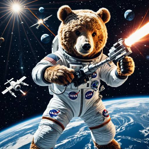 Astronaut Bear with Laser Gun in Space