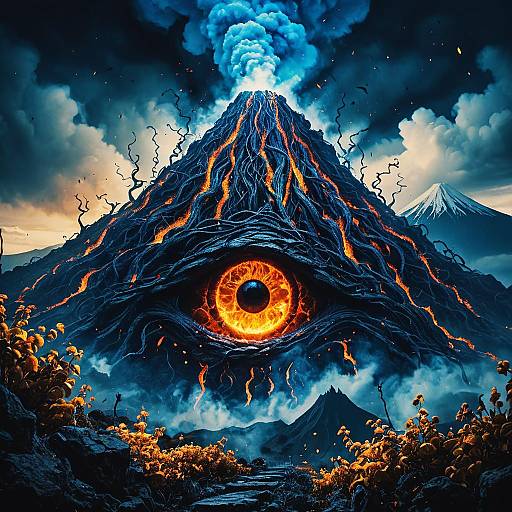 Fantasy Landscape with Sapphire Volcano Eruption