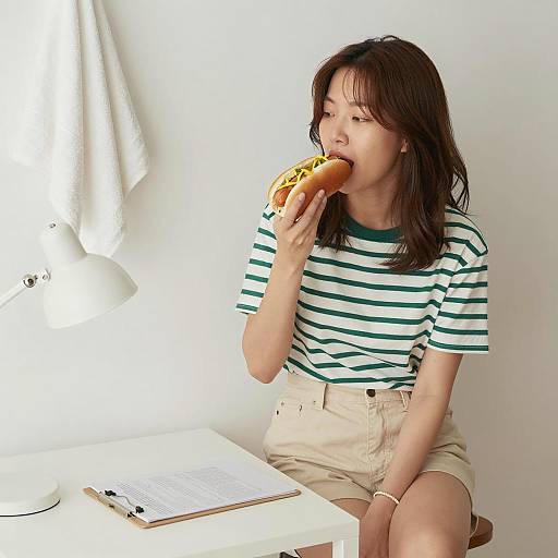 Casual Moment: Asian Woman Enjoying a Snack