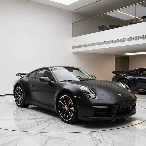 Matte Black 911 in Minimalist Showroom