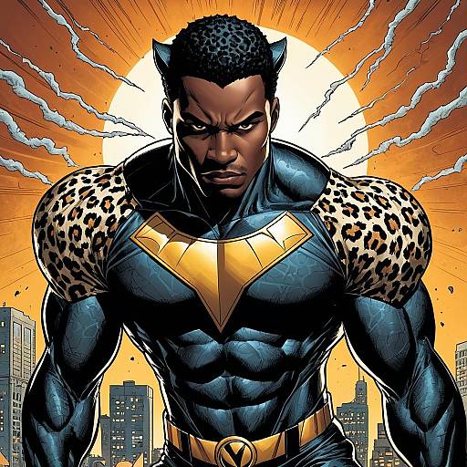African-American Superhero in Leopard Hide Suit