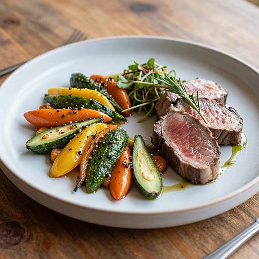 Elegant Gourmet Meal on Rustic Table