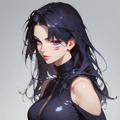 Smiling Kaisa Purple-Eyed Bodysuit Portrait