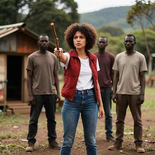Forest Scene with Woman and Friends