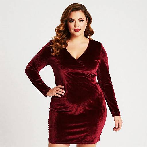 Plus Size Woman in Red Velvet Dress