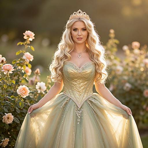 Blonde Woman in Sparkling Garden Gown