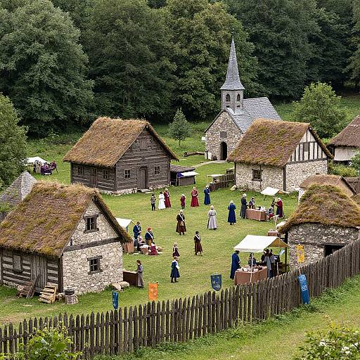 Medieval European Village Market Scene