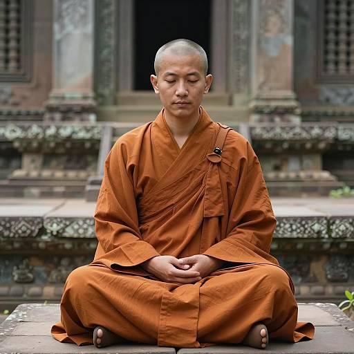 Meditating Monk in Serene Temple Setting