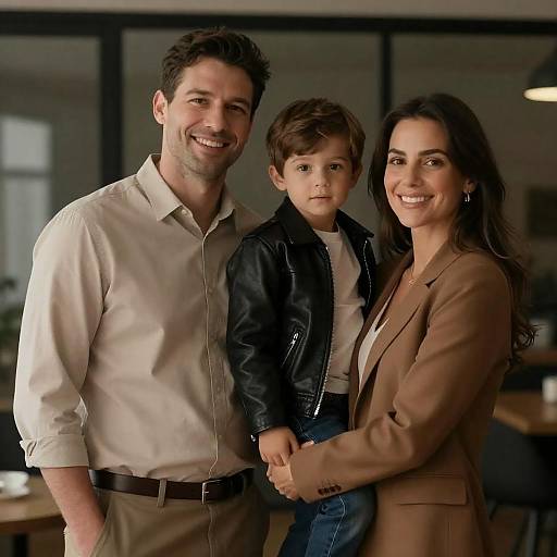 Smiling Family of Three Indoors