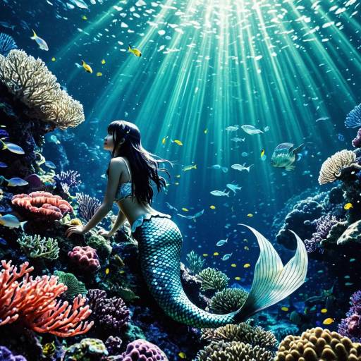 Luminescent Mermaid in Coral Reef Art Luminescent Mermaid in Coral Reef Art