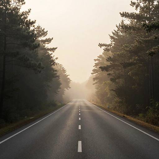 Deserted Highway at Foggy Dawn